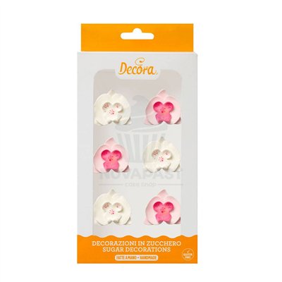 Flores de Açúcar Orquídea Rosa e Branca - Set de 6 Peças