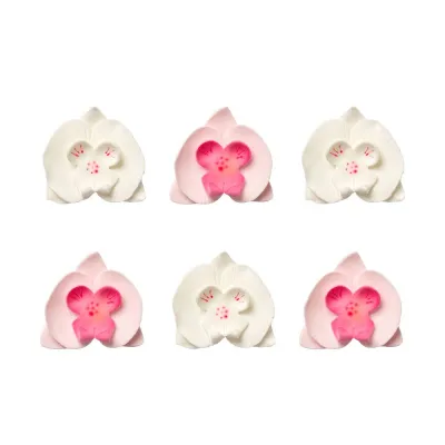 "Set de 6 Flores de Azúcar Orquídea Rosa y Blanco - Decora tus Pasteles"