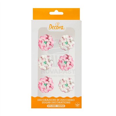 Flores de Açúcar Cornus Rosa e Branco - Set de 6 Peças