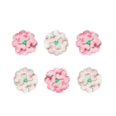"Set de 6 Flores de Azúcar Cornus en Rosa y Blanco - Decora tus Pasteles"