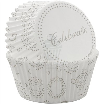 Wilton Set of 75 White/Silver Celebrate Cups: Elegance