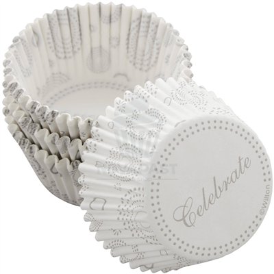 Wilton Set of 75 White/Silver Celebrate Cups: Elegance