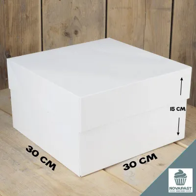 "FunCakes Caja de Tarta Blanca con Tapa 30x30x15cm - Ideal para Repostería"