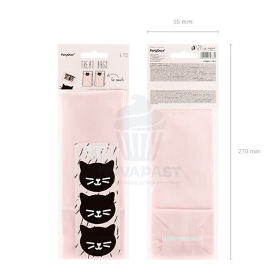 Pink Cat Gift Bags PARTYDECO - Set of 6 Pieces