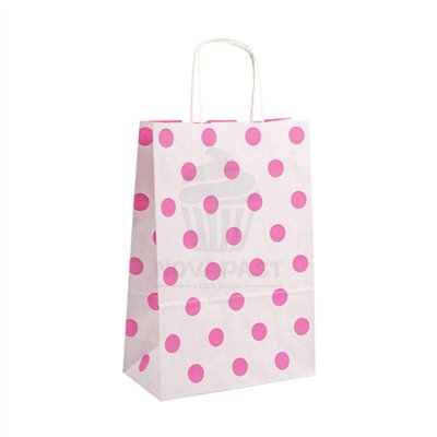 Bolsas à pois fuchsia avec anses 26x32+14cm - Set de 50