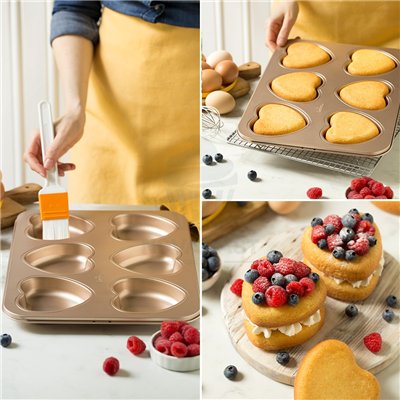 "Molde Antiadherente Decora de 6 Cavidades en Forma de Corazón 9,5"