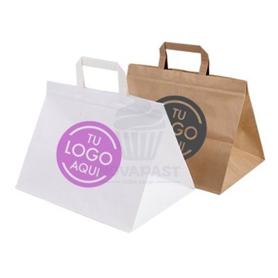 "Bolsas de Papel Saky con Asa Plana: Fondo Ancho"