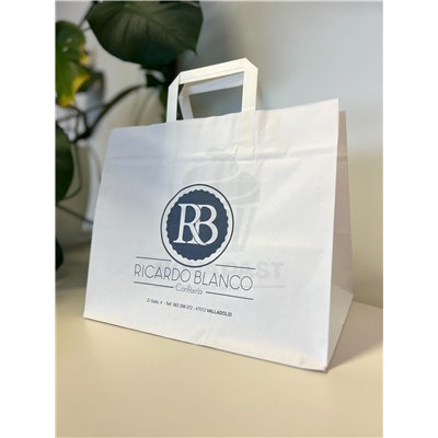 "Bolsas de Papel Saky con Asa Plana: Fondo Ancho"