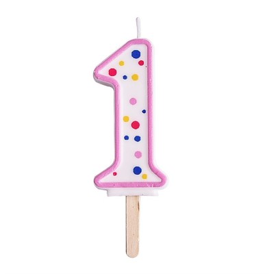 PME CANDLE WITH PINK EDGE AND MULTICOLOR POLKA DOTS No.1