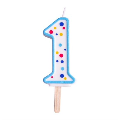 PME CANDLE WITH BLUE EDGE AND MULTICOLOR POLKA DOTS No.1