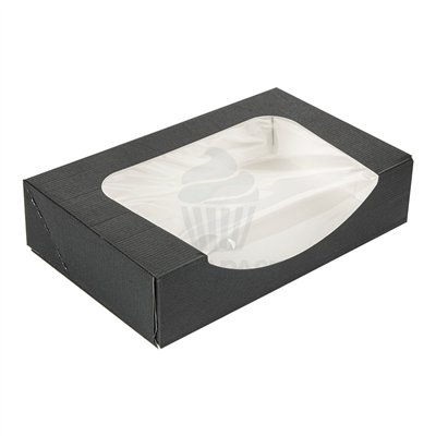"Caja Snack Elegante con Ventana Negra 19,7x12x4,5 cm"