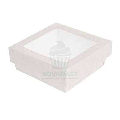 Boîte à Gâteau avec Fenêtre 10x10x4 cm - Élégance Blanche