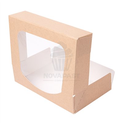 Boîte snack kraft avec fenêtre 23x23x5 cm