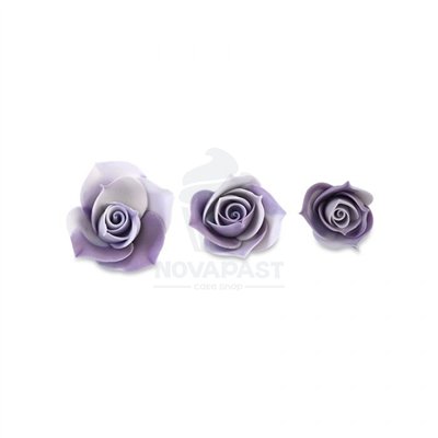 CONJUNTO DE 3 ROSAS DE AÇÚCAR LILÁS MATIZADAS 3-4,5 CM
