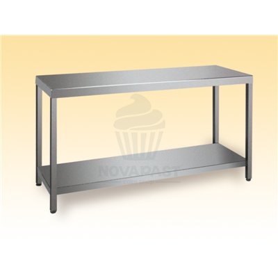 MESA INOX CENTRAL COM PRATELEIRA INFERIOR. VÁRIOS TAMANHOS