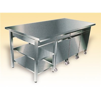 MESA INOX 2 ESTANTES 4 CAJONES 4 DEPOSITOS 240X100
