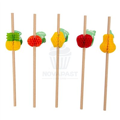 GDP CONJUNTO DE 100 CANUDOS DE PAPEL FRUTAS VARIADAS 23CM