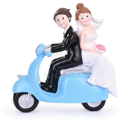 Figurine Mariage : Couple en Vespa Bleue