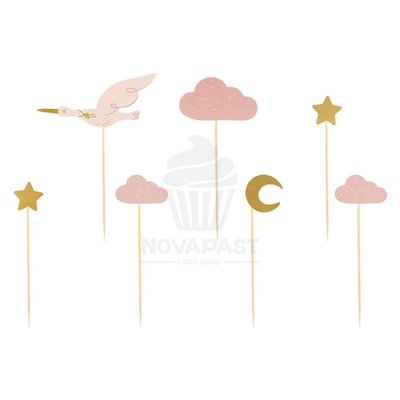 PARTYDECO CONJUNTO 7 TOPPERS PARA CUPCAKES CEGONHA