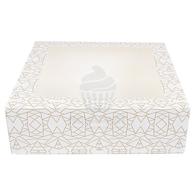 GDP CAJA PASTELERIA RAYADA C/VENTANA 32X32XH10 CM