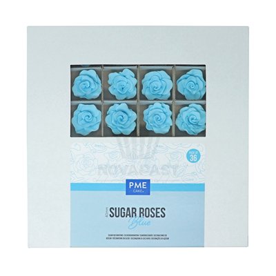 Roses en sucre bleu 4 cm - Set de 36 pour pâtisserie