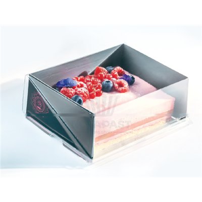 Boîte PET noire avec fenêtre, intérieur gris 24x24x8cm