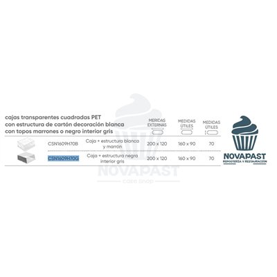 PET Box with Black Cardboard Window, Gray Interior, 20x12 cm