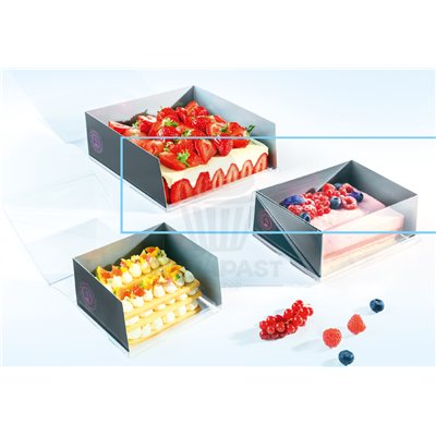 PET Box with Black Cardboard Window, Gray Interior, 20x12 cm