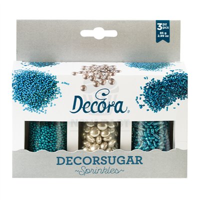 DÉCORER ENSEMBLE 3 BOÎTES 85 GR MÉLANGE DE VERMICELLES BLEU ARGENT