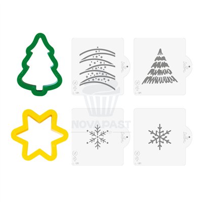DECORA CONJUNTO 2 CORTADORES DE BOLACHA + 4 STENCIL NATAL