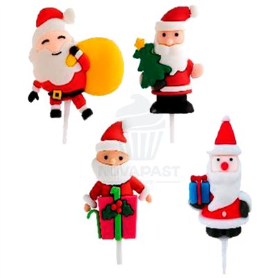 CONJUNTO DE 4 PICKS/PALITOS SORTIDOS PAPAI NOEL 2D 40MM.