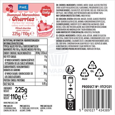 PME POT 225 GR CERISES MARASQUIN ROUGES AVEC TIGE