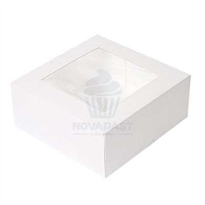 Boîte pâtisserie blanche 18x18x7,5 cm avec fenêtre