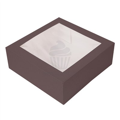 BOÎTE PÂTISSERIE AVEC FENÊTRE MARRON 16X16X8H CM