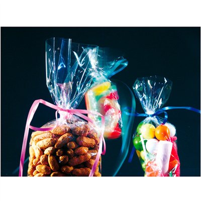 SET 100 BOLSAS CELOFAN TRANSP 21X5,5 CM FONDO HEX.