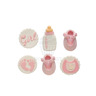 DECORA CONJUNTO 6 DECORAÇÕES AÇÚCAR IT'S A GIRL 5CM