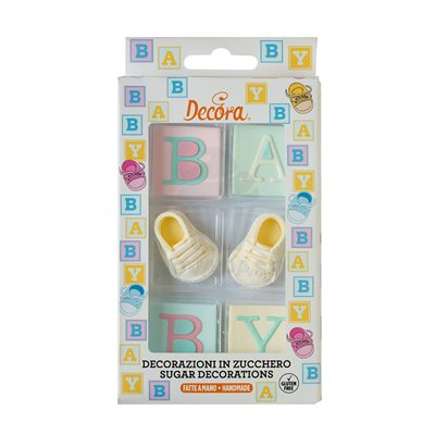 DECORA CONJUNTO 6 DECORAÇÕES AÇÚCAR CHÁ DE BEBÊ 5CM