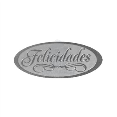 500 ETIQ ADHESIVA OVAL FELICIDADES PLATA 40X15MM