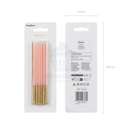 PARTYDECO SET DE 12 BOUGIES D'ANNIVERSAIRE ROSE/OR OR 14CM