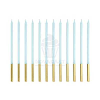 PARTYDECO ENSEMBLE DE 12 BOUGIES D'ANNIVERSAIRE BLEU/OR 14CM