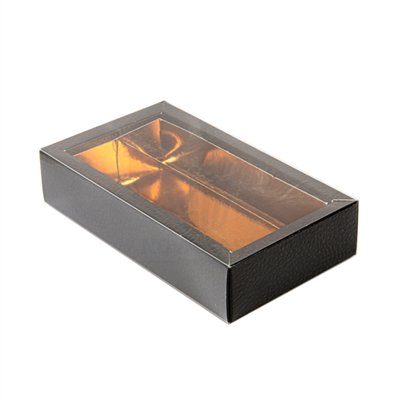 CAJA BOMBONES DELUXE NEGRA 14,5X7,5X3,5 CMS FILM ORO (UND)