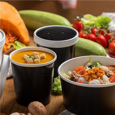 SET 25 TARRINAS NEGRAS CON TAPA 480ML FRIO/CALOR