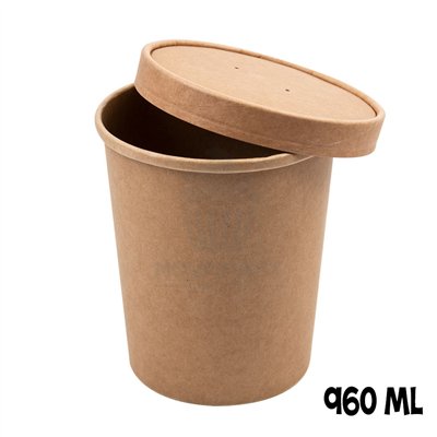 GDP Set of 25 Kraft Containers + Lid 960ml Ø12cm