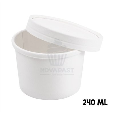 SET OF 25 WHITE CONTAINERS + LID 240 ML Ø9 CM