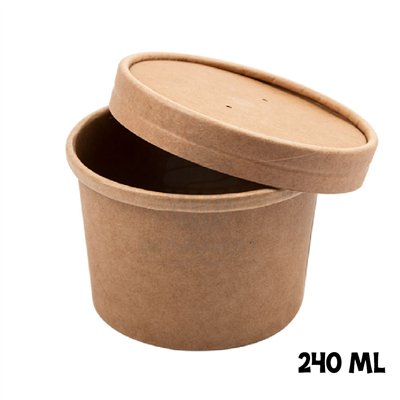 SET OF 25 KRAFT CONTAINERS + LID 240 ML Ø9 CM