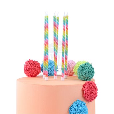 PME 6 VELAS EXTRA LARGAS+SOPORTE ARCO IRIS 18 CM