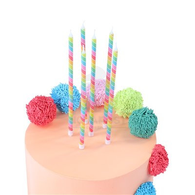 PME 6 VELAS EXTRA LARGAS+SOPORTE ARCO IRIS 18 CM