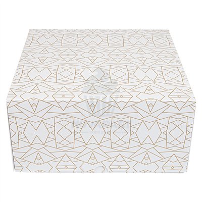 CAJA PASTELERIA RAYADA ORO/BLANCA 24X24XH12CM