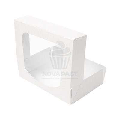 CAJA CON VENTANA BLANCA PASTELILLOS 19,7X20XH4,5CM