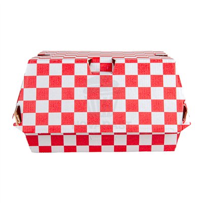 PAQ 50 CAJAS HAMBURGUESAS CUADROS ROJOS 14X14XH7CM